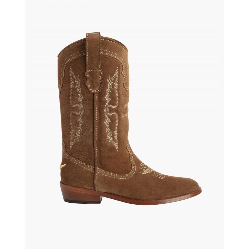 NEW ZADIG & VOLTAIRE women's tex western suede boots in cognac